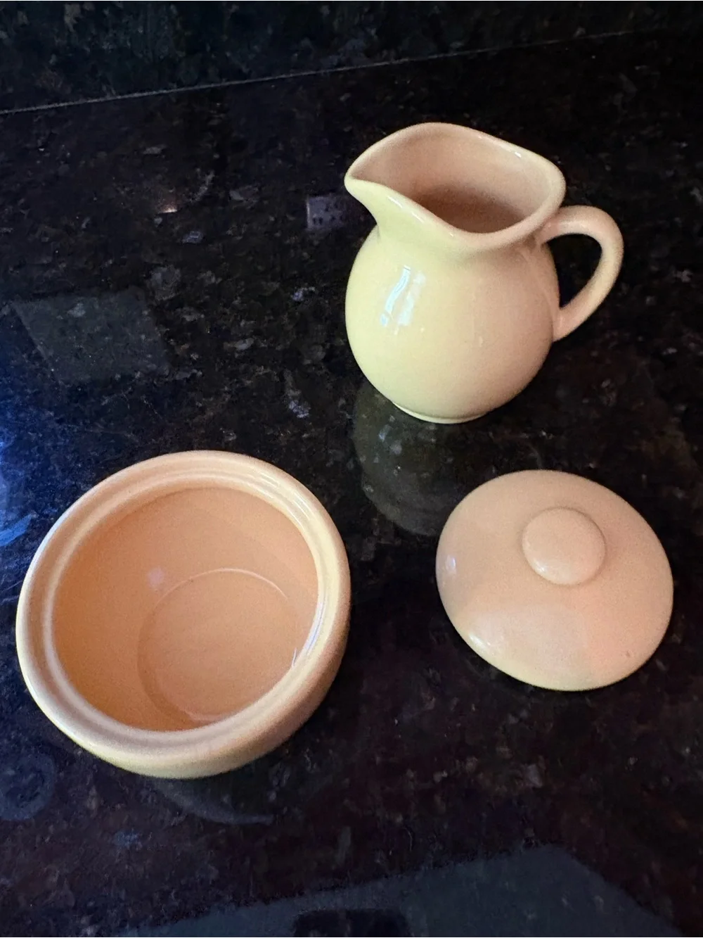 JCP Butter Yellow Ceramic Creamer and Sugar vintage art deco-style set